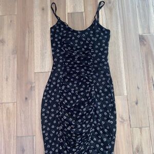 Black Floral Ruched Mini Dress
